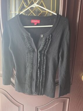 Merona Black Knit Cardigan with Ruffle Trim